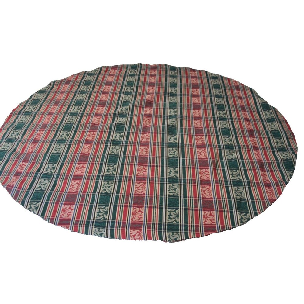 Christmas Round Heavyweight Cotton Tablecloth GreenRed Striped Poinsettia Damask